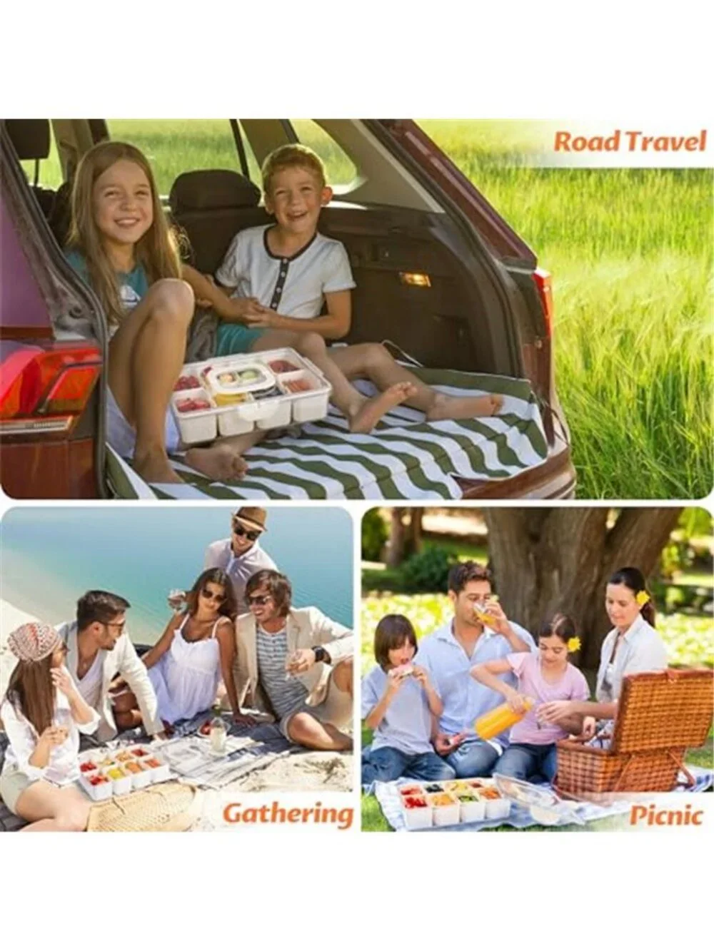 2Pack Snackle Box Containers Dishwasher Safe Divided Serving Tray with Lid